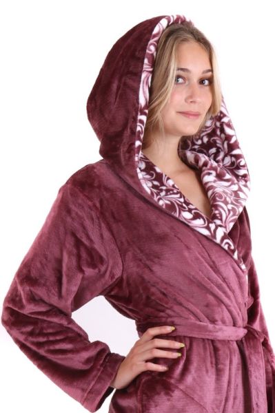 FLORA krátký župan s kapucí - Jemně vínová, vel. M, galerie